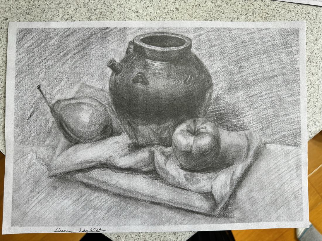 Alvin's charcoal still life drawing