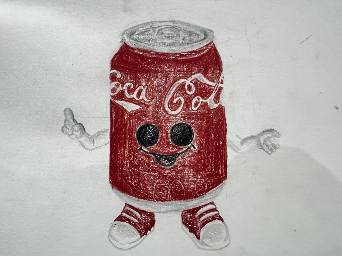 Alvin's Coca-Cola can character drawing