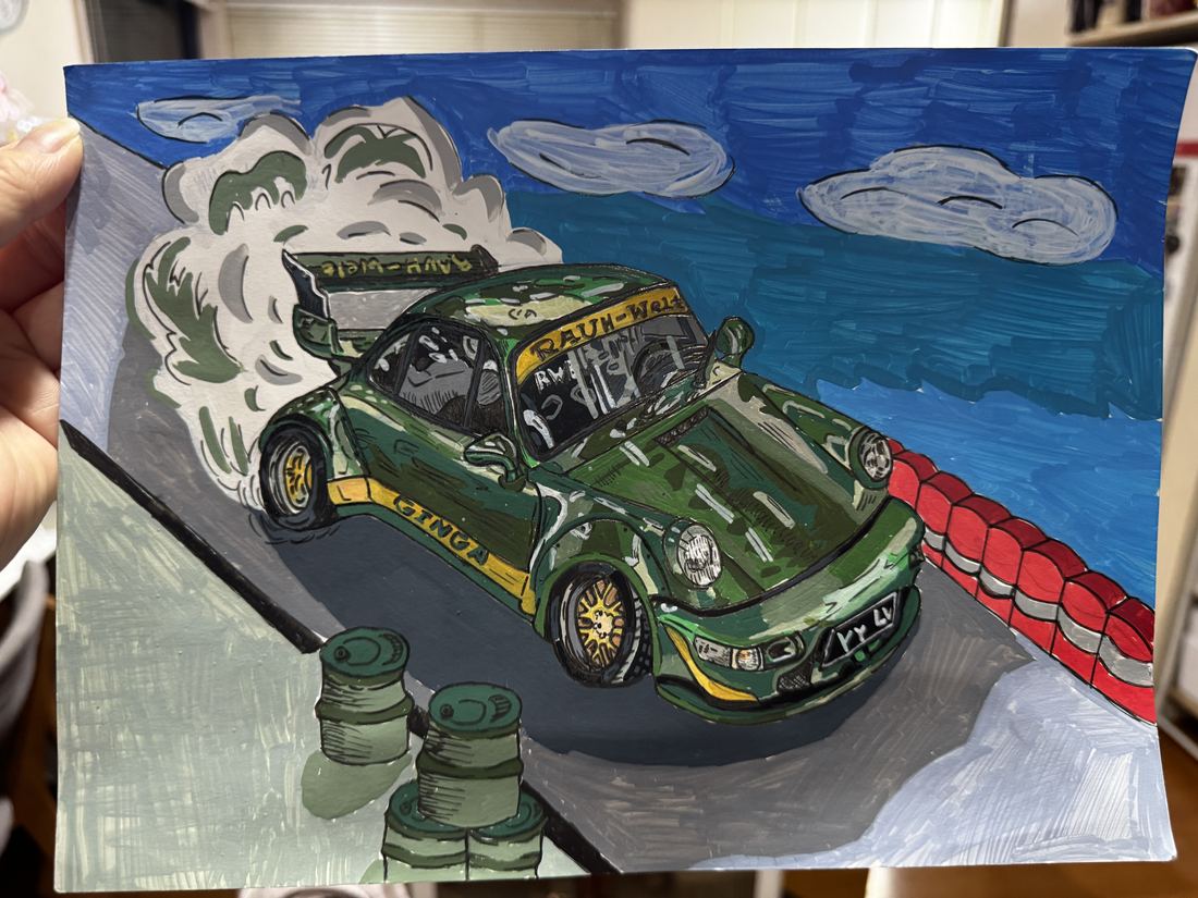 Alvin's green race car painting