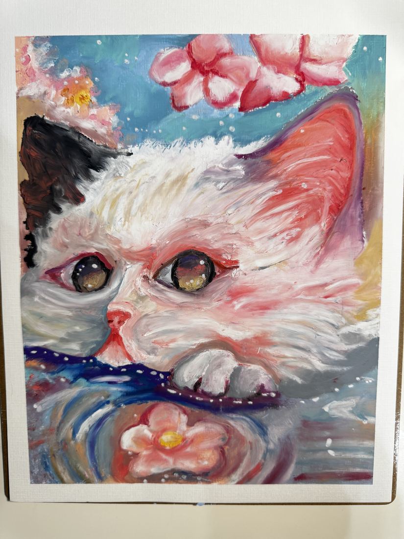 Alvin's kitten and blossoms painting