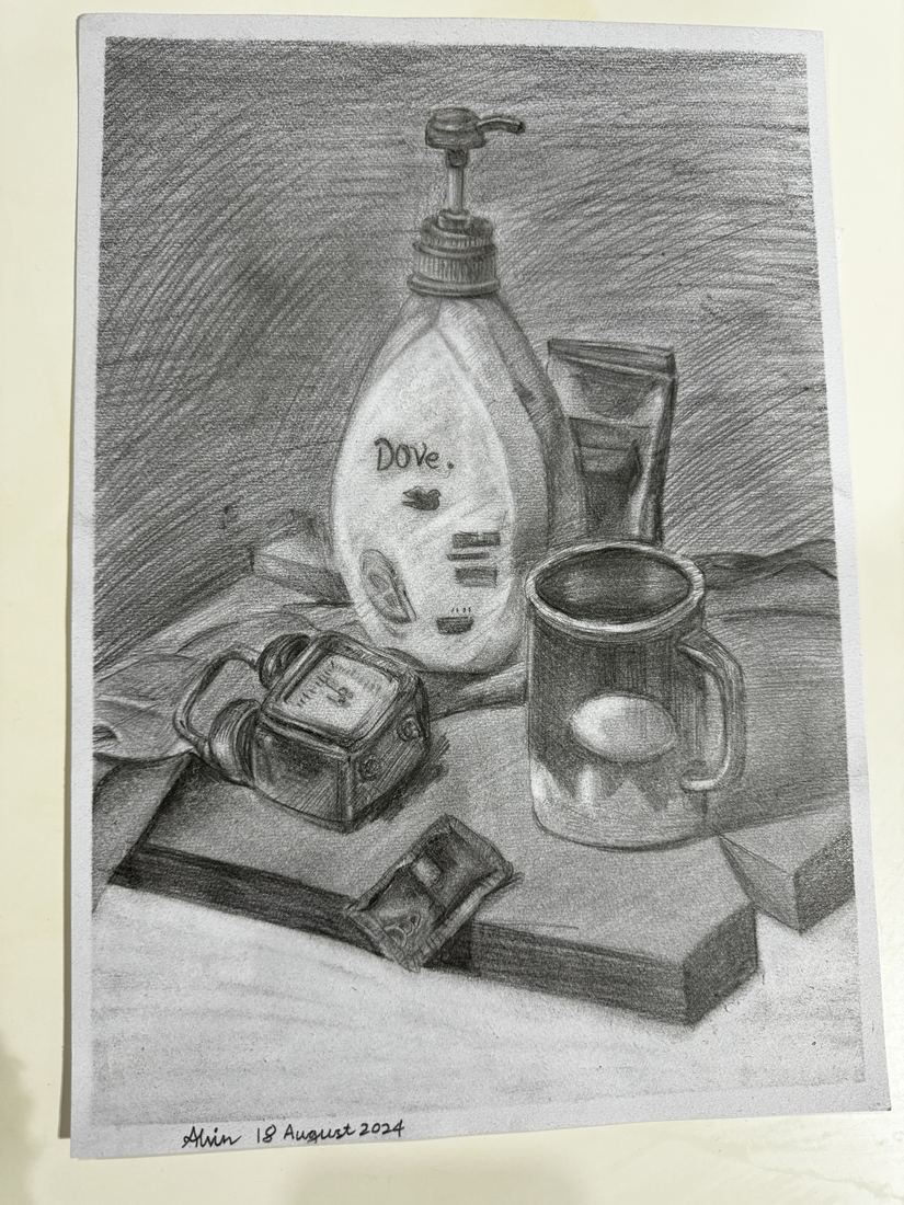 Alvin's object still life pencil drawing