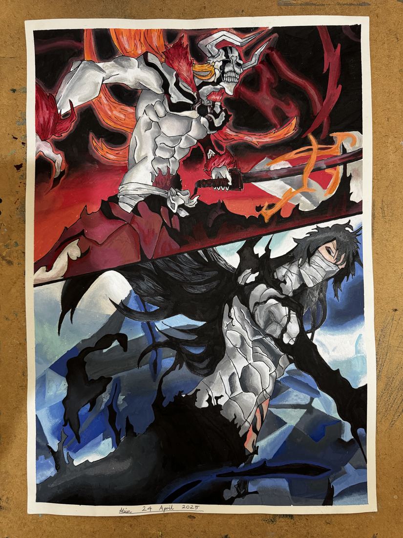 Alvin's red and blue monster duel artwork